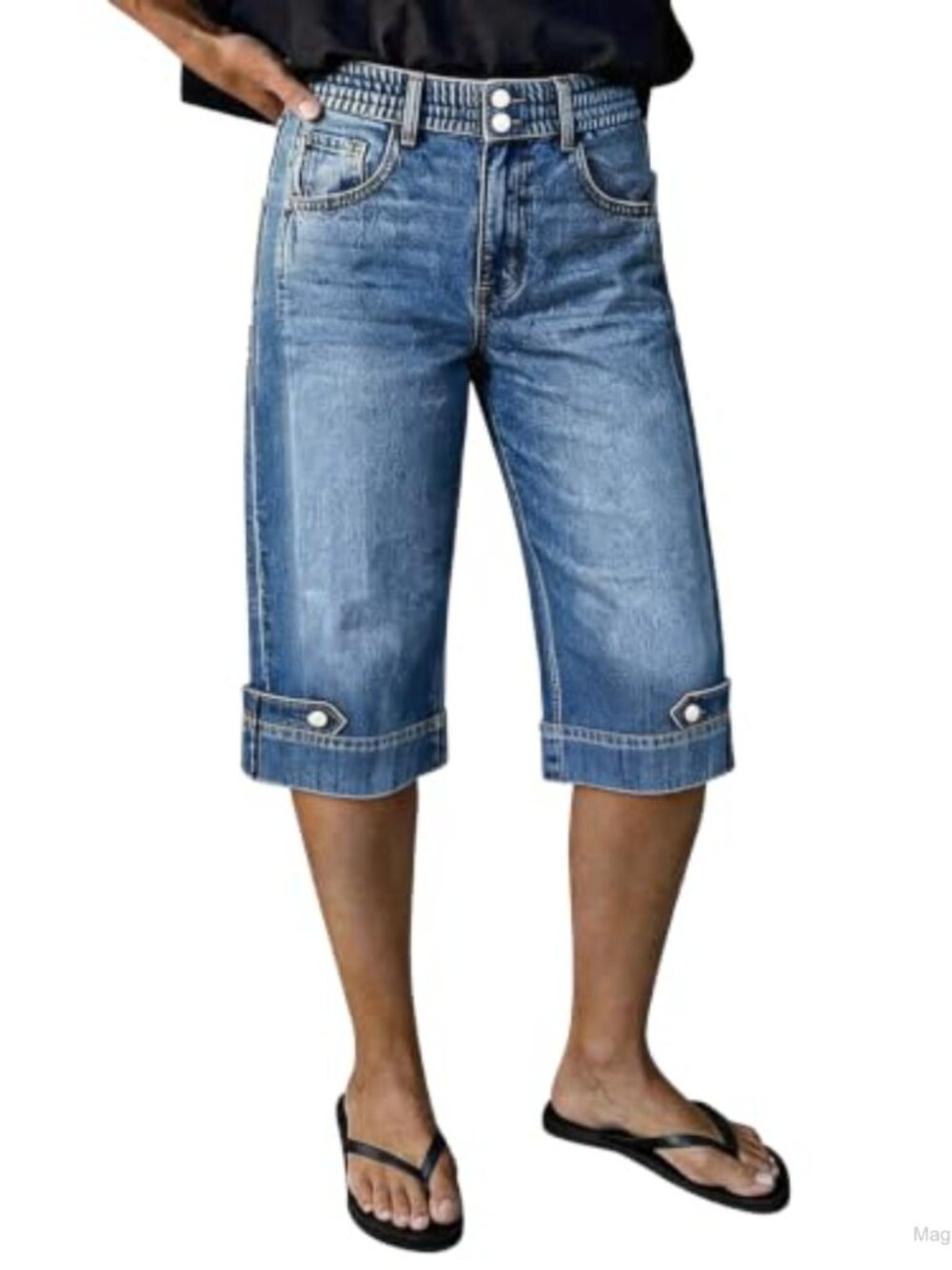Flamingals High Waist Barrel Leg Capri Jeans